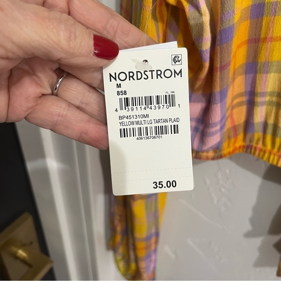 BP Yellow Orange Purple Tartan Plaid Front Tie Crop Top Medium - Picture 9 of 13